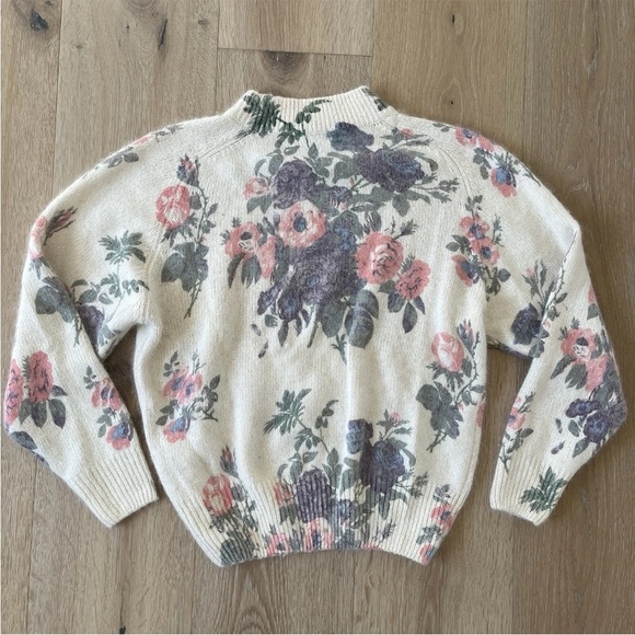Floral Knit Vintage 80s Women’s De Rotchild Silk Blend Sweater  Sz M *O17 - Picture 1 of 2